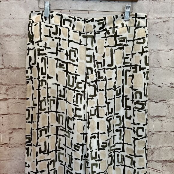 Ann Taylor Wide Leg Crop Pants Lyocell Green Ivory Geometric Print Size 6 NEW - Picture 2 of 8